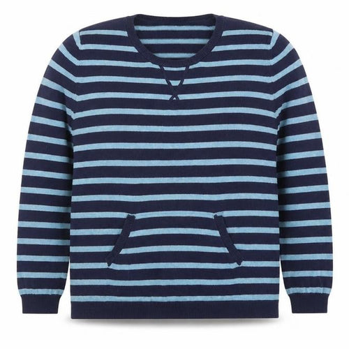 Marks and Spencer Womens Blue Round Neck Striped 100% Cotton Pullover Jumper Size 12