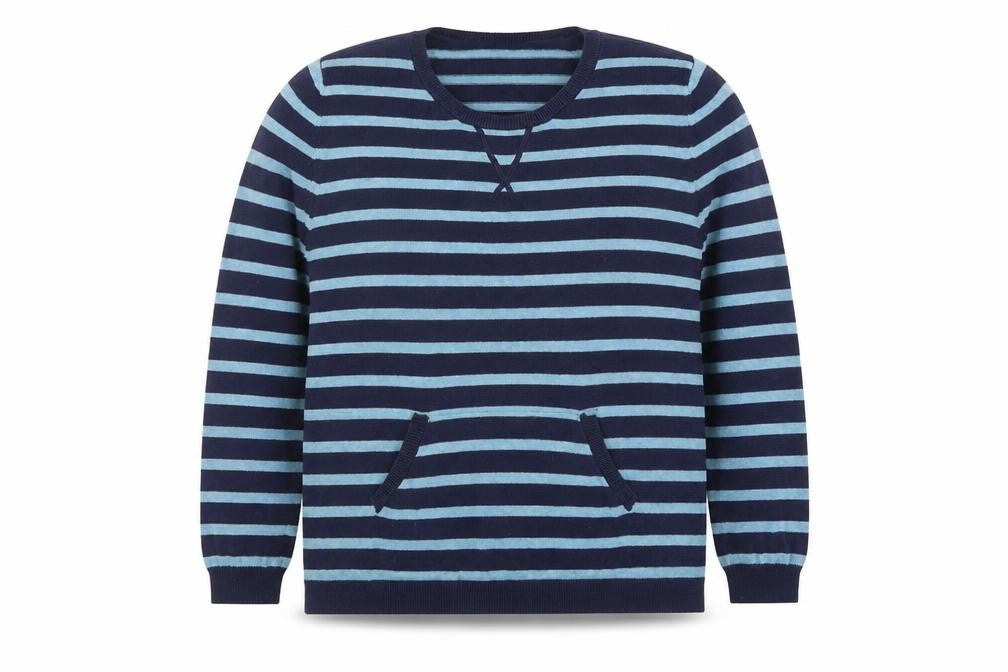 Marks and Spencer Womens Blue Round Neck Striped 100% Cotton Pullover Jumper Size 12
