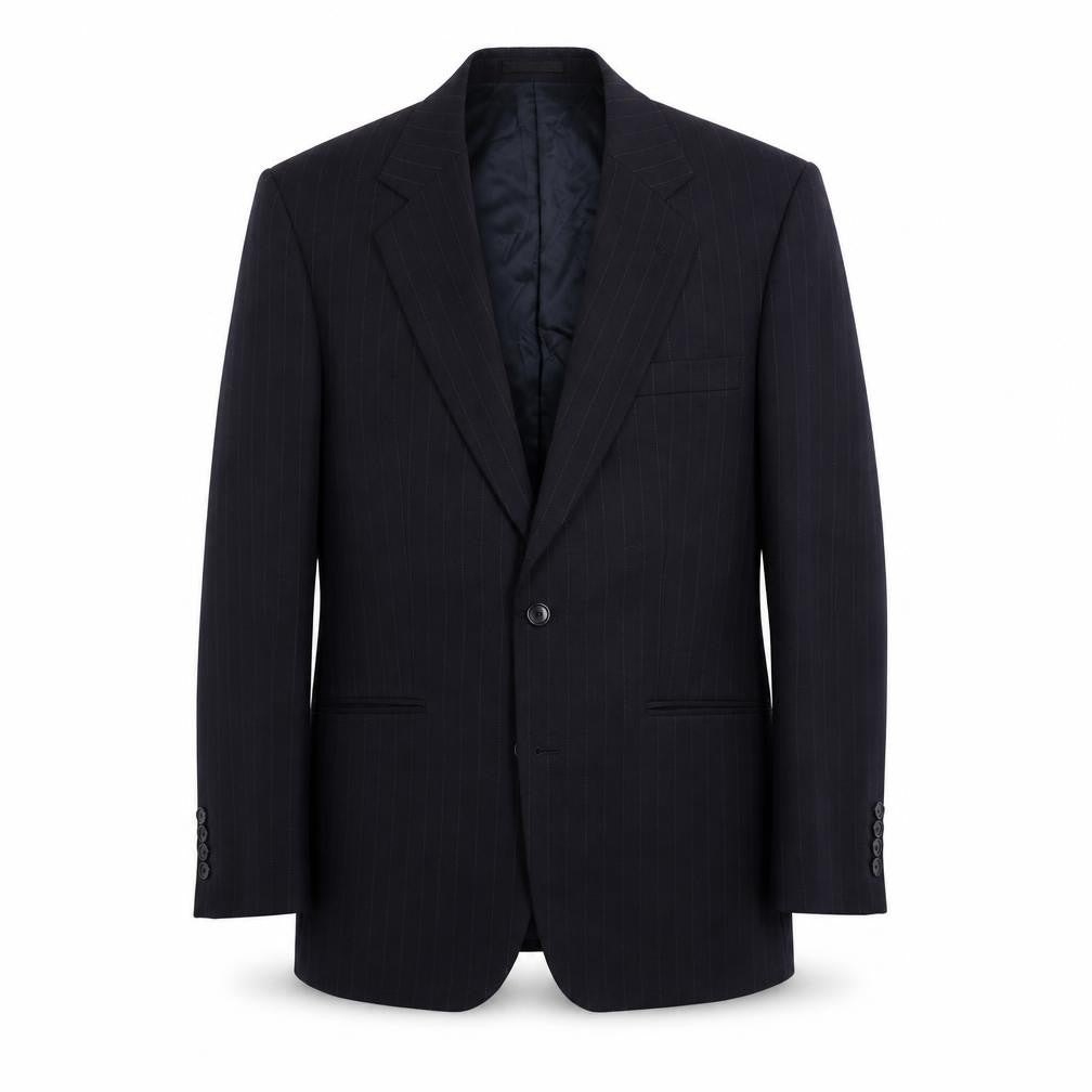 Front view of Mr. Harry men’s blue striped wool jacket suit jacket, size 40