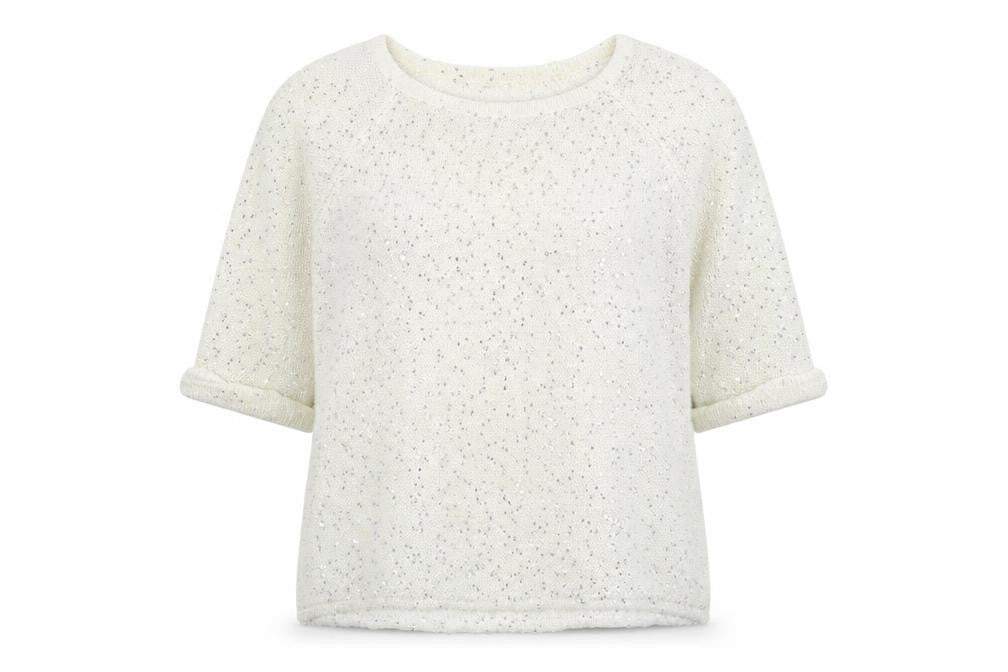 Front view of Topshop women’s ivory boat neck polyester jumper, size UK 10