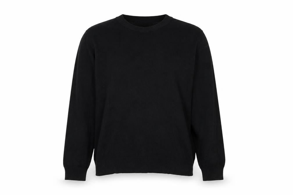 Front view of H&M women’s black round neck viscose jumper, size M