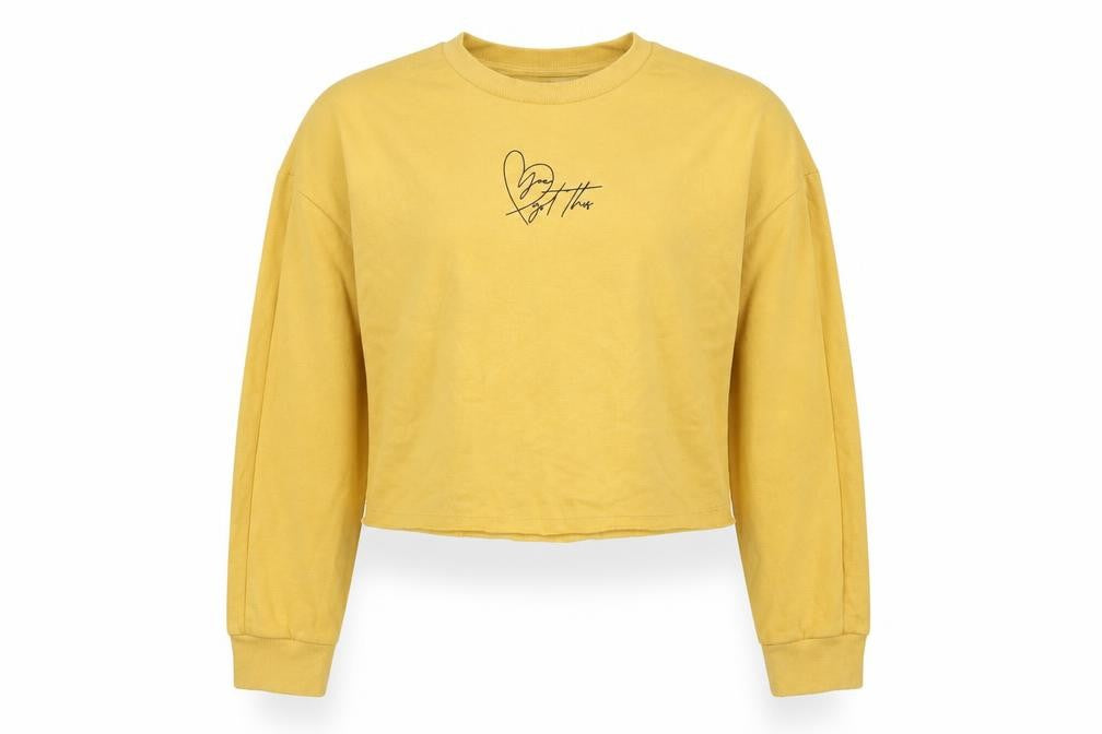 Front view of George girls’ yellow cotton pullover sweatshirt, size 10-11, years pullover