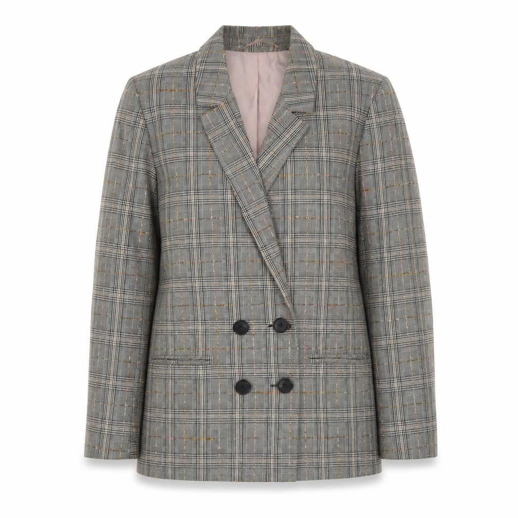 Front view of Savanah Miller women’s grey plaid polyester jacket suit jacket, size UK 14