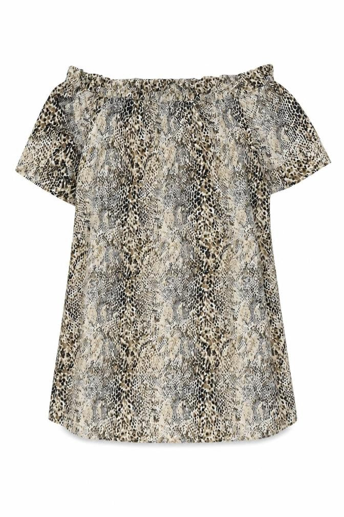 Pep&Co Womens Beige Animal Print Polyester Basic Blouse Size 14 Square Neck