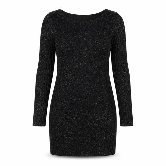 Front view of Must women’s black geometric polyester bodycon, size S, round neck pullover