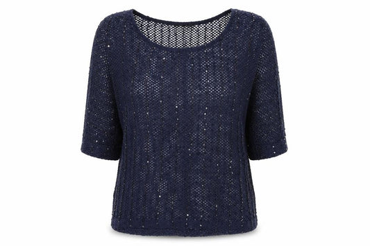 Front view of Next women’s blue round neck polyester jumper, size UK 10