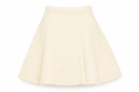 Front view of River Island women’s ivory polyester skater skirt, size UK 8