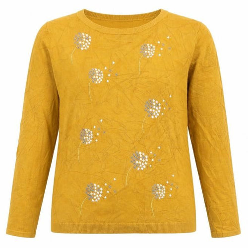 Bonmarché Womens Yellow Round Neck Floral Viscose Pullover Jumper Size 12