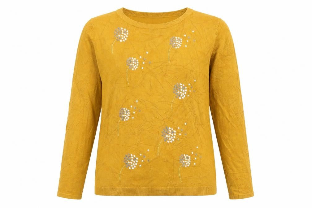 Bonmarché Womens Yellow Round Neck Floral Viscose Pullover Jumper Size 12