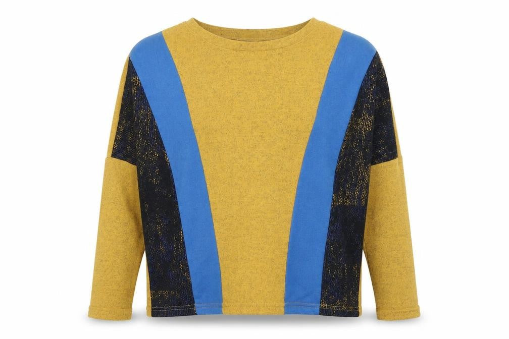 Front view of Mana women’s yellow round neck geometric polyester jumper, size S