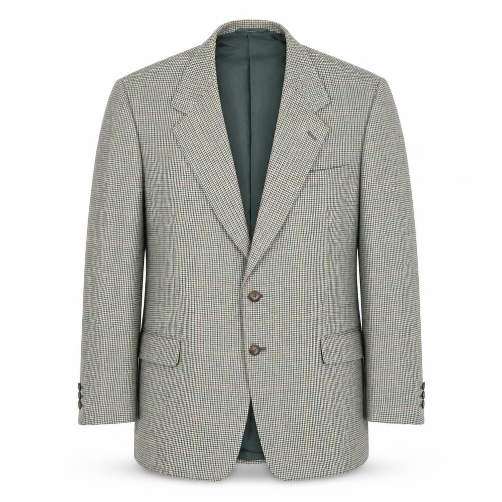 Front view of Enrico Gorlani men’s green houndstooth polyester jacket suit jacket, size 44