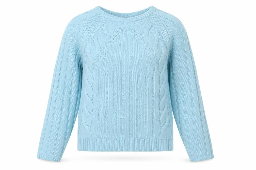 Front view of Izi women’s blue round neck acrylic jumper, size S