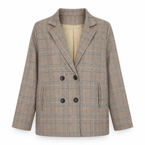 Y.Y Fashion Design Womens Brown Plaid Jacket Blazer Size L Button