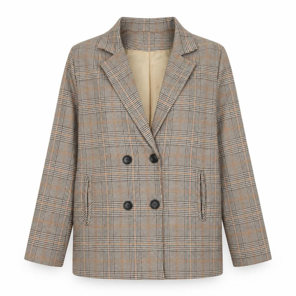 Y.Y Fashion Design Womens Brown Plaid Jacket Blazer Size L Button