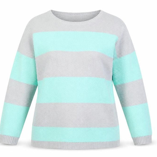 Love Knitwear Womens Blue Round Neck Striped Acrylic Pullover Jumper Size 14
