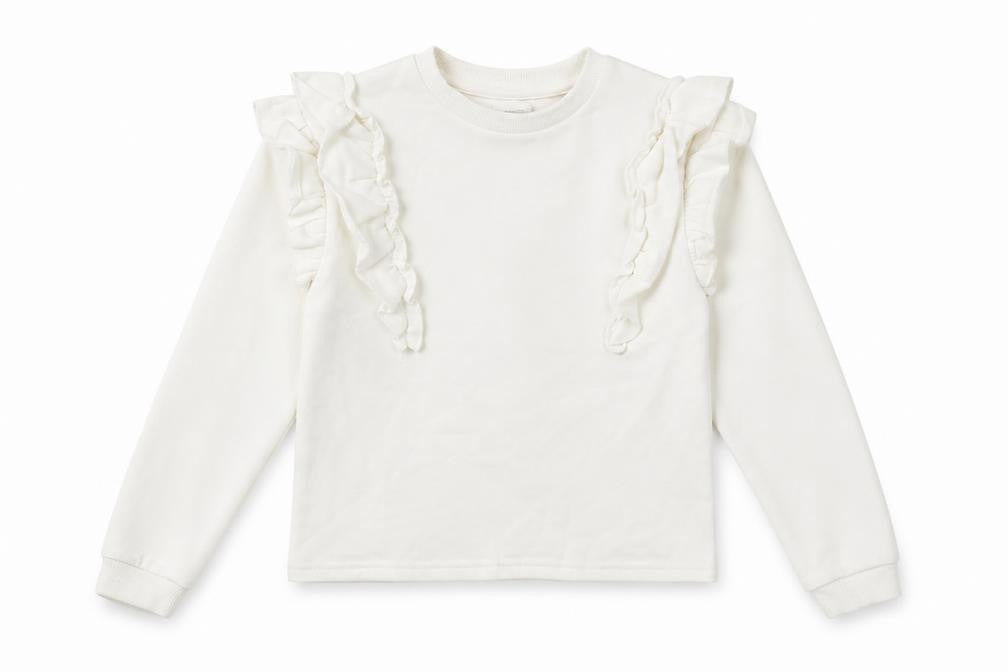 F&F Girls White Cotton Pullover Sweatshirt Size 8-9 Years - Frills