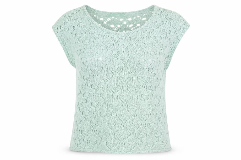 Front view of Next women’s green polyester basic t-shirt, size S, round neck - open knit