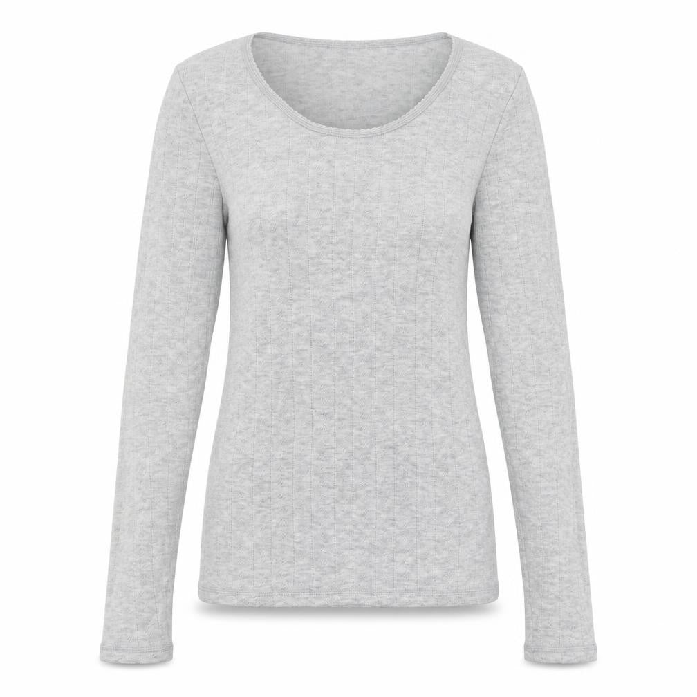 Front view of Marks & Spencer women’s grey scoop neck viscose jumper, size UK 10