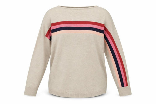 Front view of Oasis women’s beige round neck polyester jumper, size S