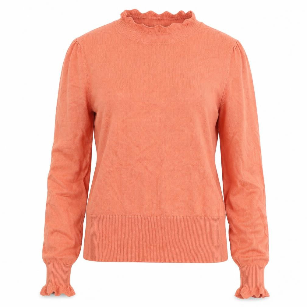 Front view of Oasis women’s orange mock neck viscose jumper, size S
