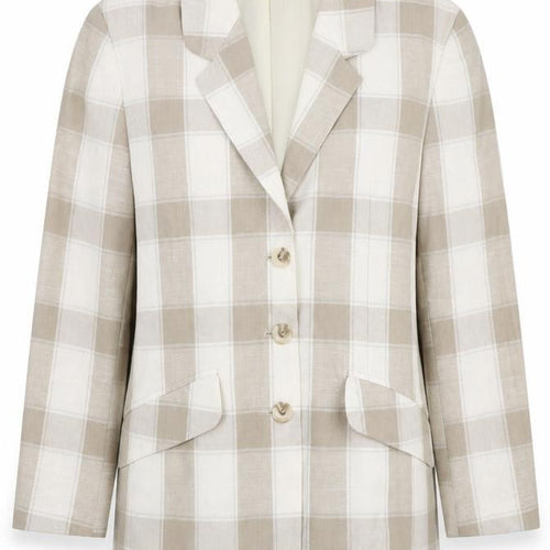 Classic Woman Womens Ivory Plaid Viscose Jacket Blazer Size 12