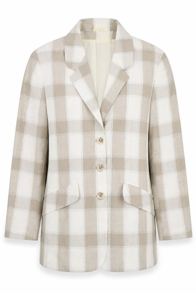 Classic Woman Womens Ivory Plaid Viscose Jacket Blazer Size 12
