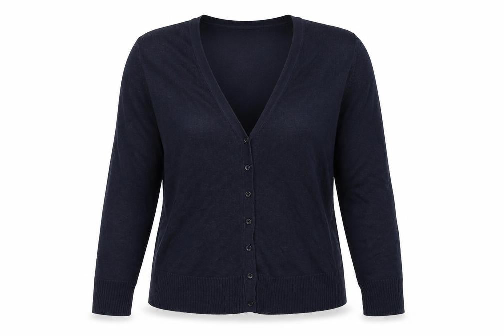 Russell Collection Womens Blue V-Neck Polyester Cardigan Jumper Size M