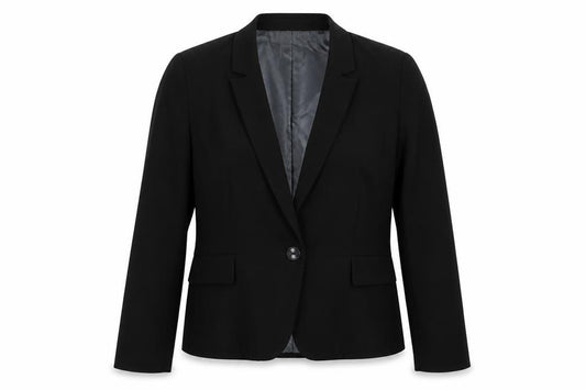 Front view of Oasis women’s black polyester jacket blazer, size UK 12