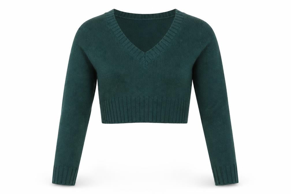 Front view of Divided women’s green v-neck acrylic jumper, size S