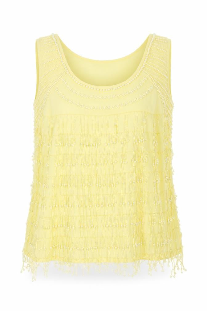 Front view of Joanna Hope women’s yellow polyester basic tank, size UK 14, scoop neck