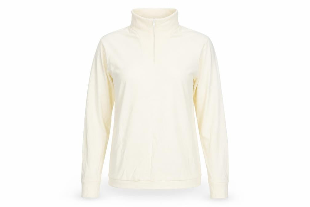 Front view of St Michael women’s ivory cotton pullover sweatshirt, size M, zip