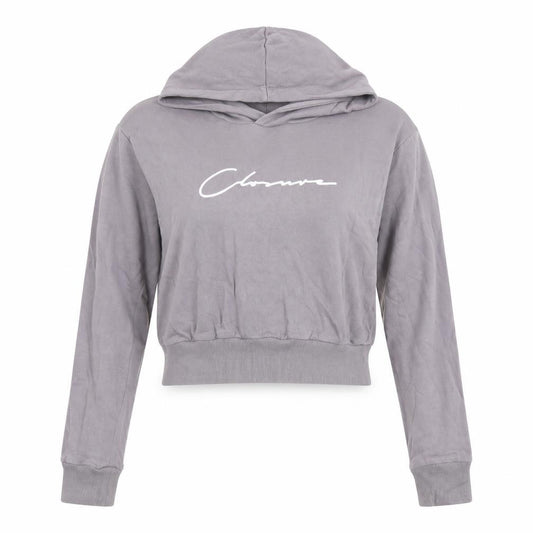 Front view of Closure women’s grey cotton pullover hoodie, size UK 6, pullover