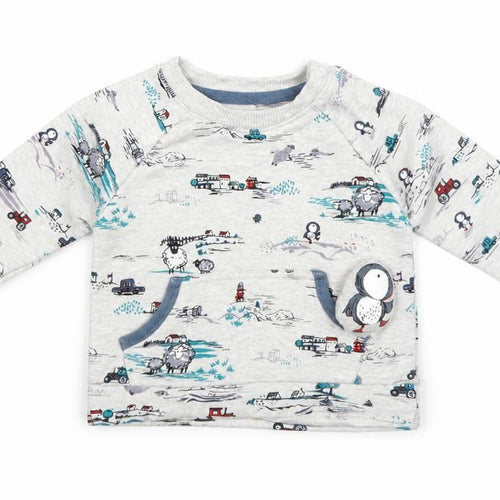 Nutmeg Baby Grey Geometric Cotton Pullover T-Shirt Size 3-6 Months Round Neck Pullover - Pengiun