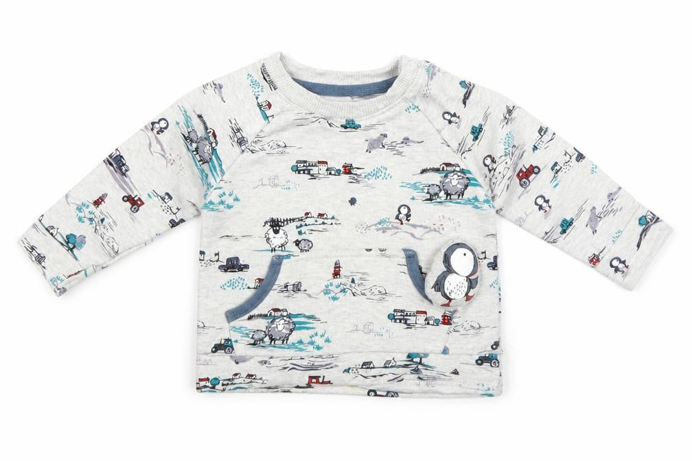 Nutmeg Baby Grey Geometric Cotton Pullover T-Shirt Size 3-6 Months Round Neck Pullover - Pengiun