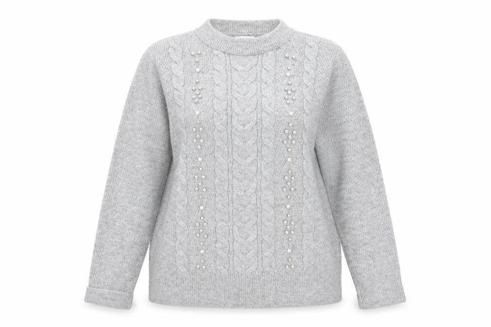 Front view of Matalan women’s grey round neck acrylic jumper, size L