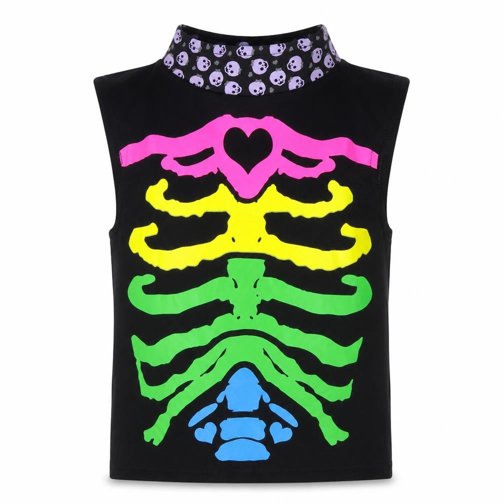 Spooktacular Girls Multicoloured Polyester Basic T-Shirt Size 9-10 Years Mock Neck Hook & Loop - Skeleton Fancy Dress