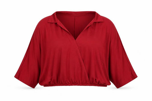 Front view of SHEIN women’s red polyester basic blouse, size 3XL, v-neck