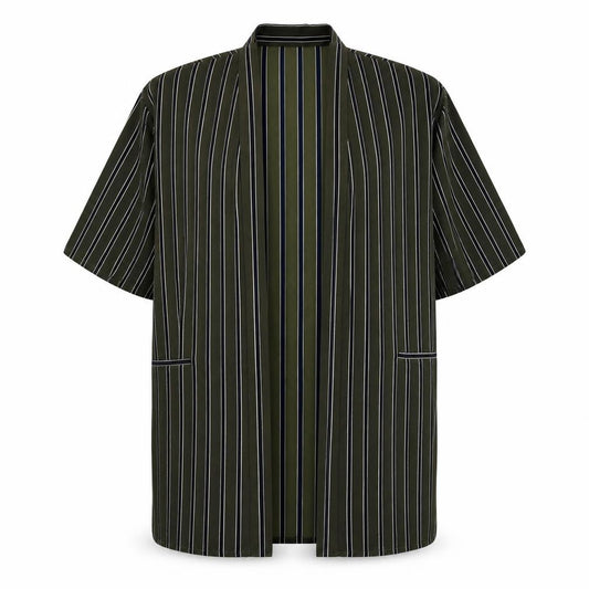Front view of Atmosphere women’s green striped kimono jacket, size UK 16, - short sleeve