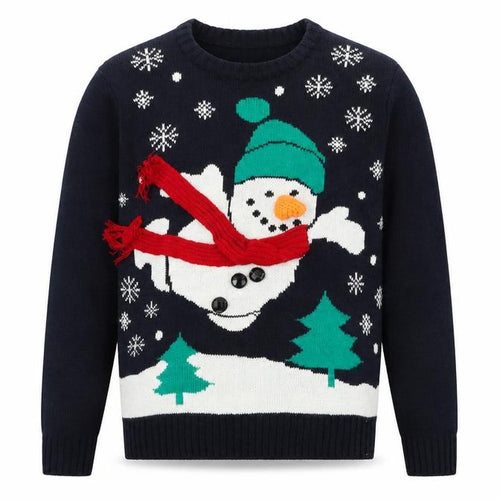 Preworn Mens Blue Round Neck Polyester Pullover Jumper Size XS - Christmas Snowman