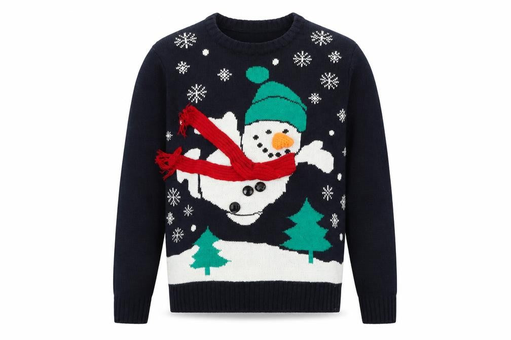 Preworn Mens Blue Round Neck Polyester Pullover Jumper Size XS - Christmas Snowman
