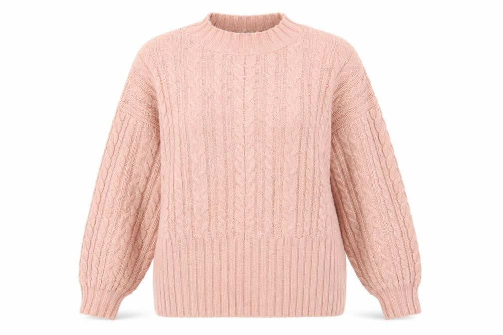 Front view of Next women’s pink mock neck acrylic jumper, size M