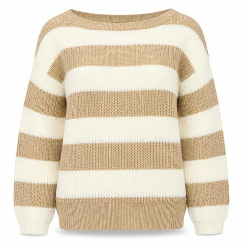 In the Style Womens Beige Boat Neck Striped Acrylic Pullover Jumper Size 8