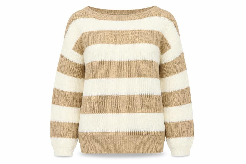 In the Style Womens Beige Boat Neck Striped Acrylic Pullover Jumper Size 8