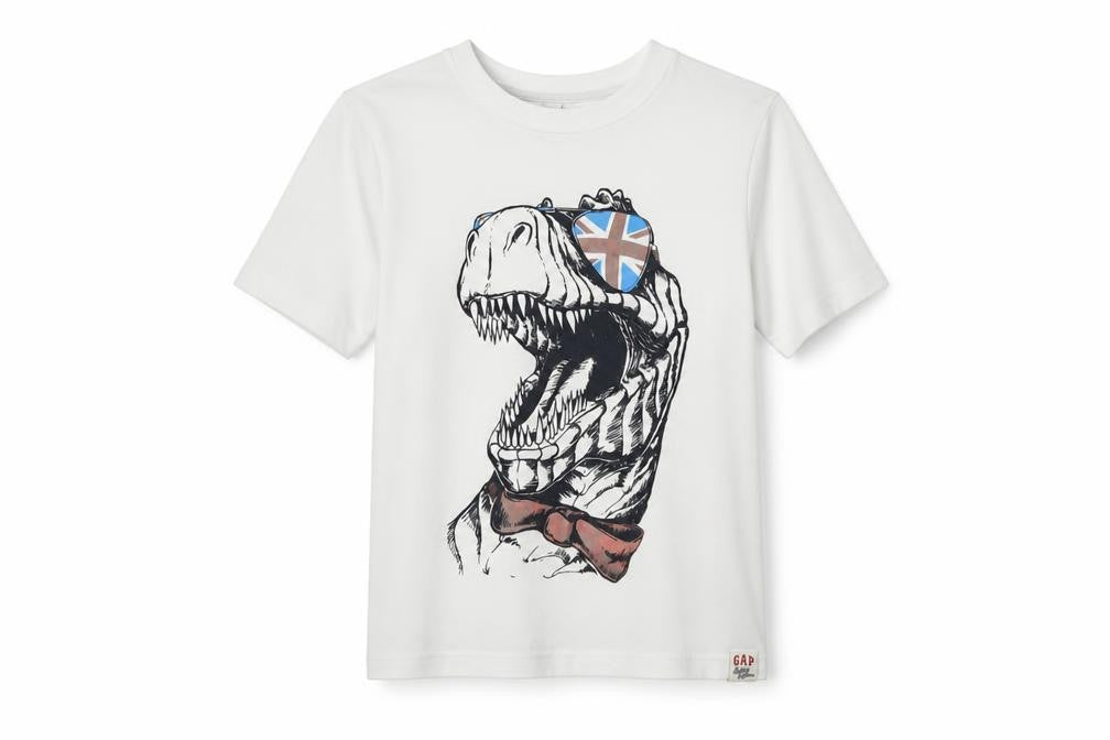 Gap Boys White Cotton Basic Polo Size 5 Years Round Neck Pullover - Dinosaur