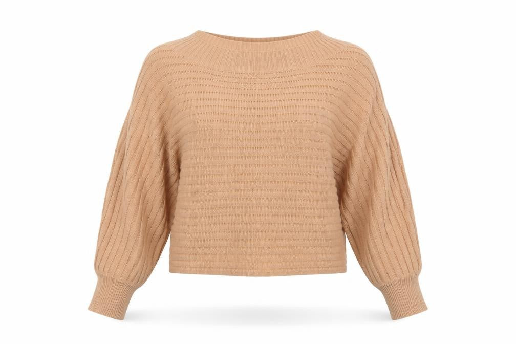 Front view of SHEIN women’s beige boat neck acrylic jumper, size M