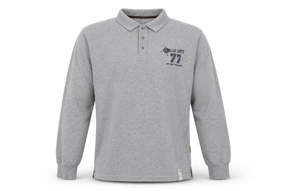 Front view of Polar Lights men’s grey cotton polo, size 2XL, collared button