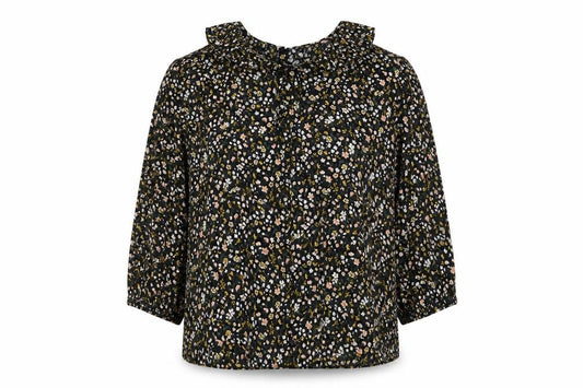 Front view of Primark women’s multicoloured floral viscose basic blouse, size UK 14, collared