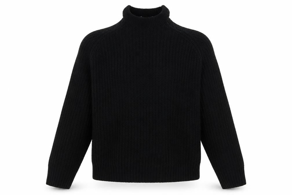 Front view of Pep&Co women’s black crew neck acrylic jumper, size M, - cut out sholouder