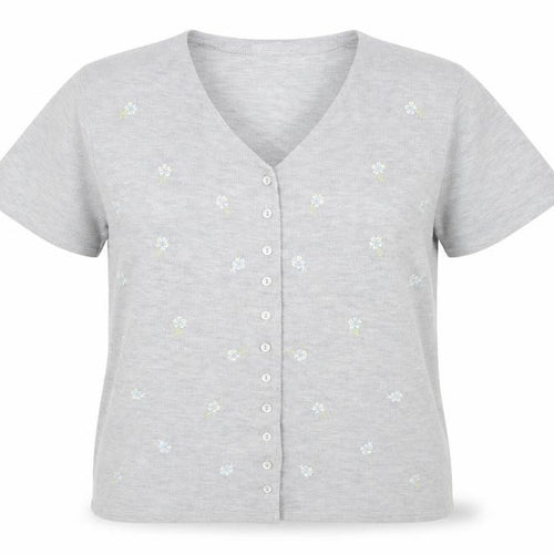 IN STYLE Womens Grey V-Neck Floral Polyester Cardigan Jumper Size M