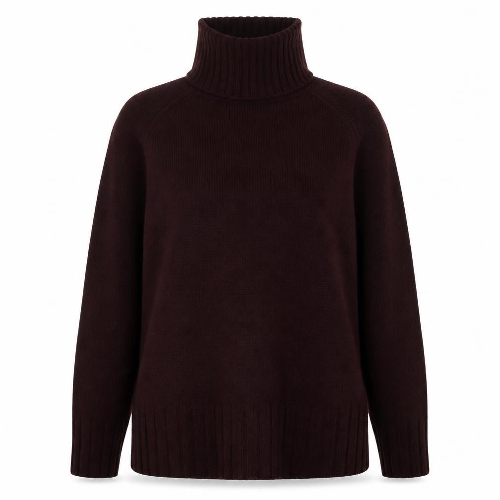 Front view of Sfera women’s purple roll neck acrylic jumper, size M